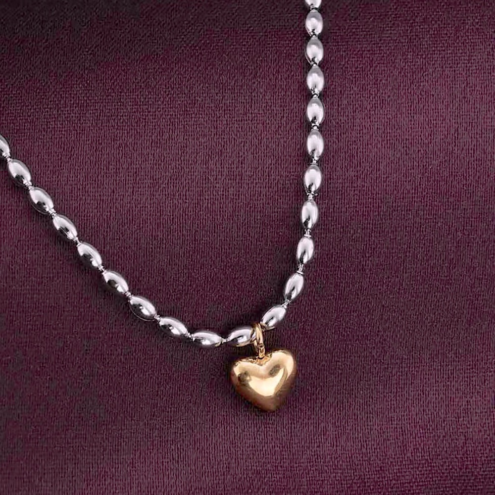 Gold Dainty Puffy Heart Necklace